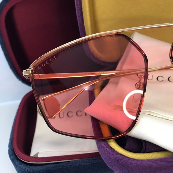 💯 Original Gucci Pink Acetate GG0437SA Geometric Sunglasses - Picture 8 of 13